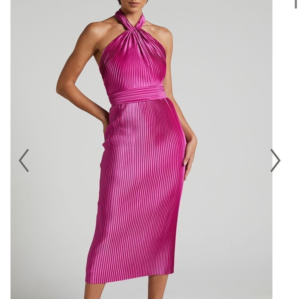Marlette Midi Dress - Pleated Open Back Halter Dress